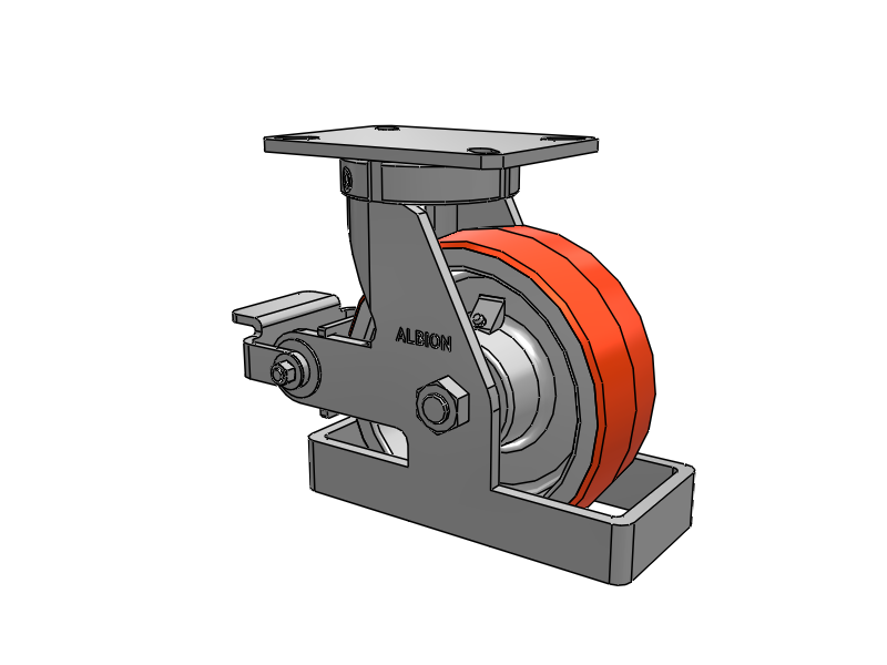 310 Series Top Plate Swivel Caster with 8 x 3 Red-Orange Tread on Cast Iron Core PY - Polyurethane 80A (Cast Iron Core) Wheel and Poly Cam Brake