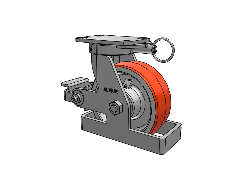 310 Series Top Plate Swivel Caster with 8 x 3 Red-Orange Tread on Cast Iron Core PY - Polyurethane 80A (Cast Iron Core) Wheel and Poly Cam Brake