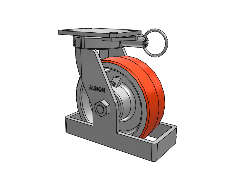 310 Series Top Plate Swivel Caster with 8 x 3 Red-Orange Tread on Cast Iron Core PY - Polyurethane 80A (Cast Iron Core) Wheel