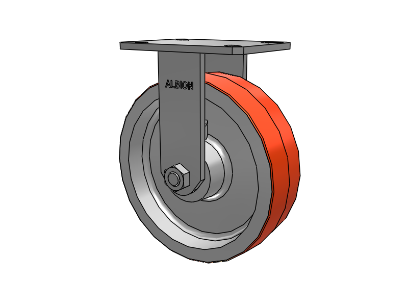 310 Series Top Plate Rigid Caster with 10 x 3 Red-Orange Tread on Cast Iron Core PY - Polyurethane 80A (Cast Iron Core) Wheel