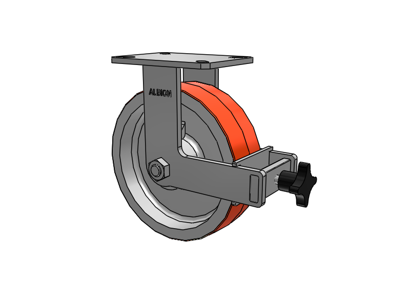 310 Series Top Plate Rigid Caster with 10 x 3 Red-Orange Tread on Cast Iron Core PY - Polyurethane 80A (Cast Iron Core) Wheel and Face Brake