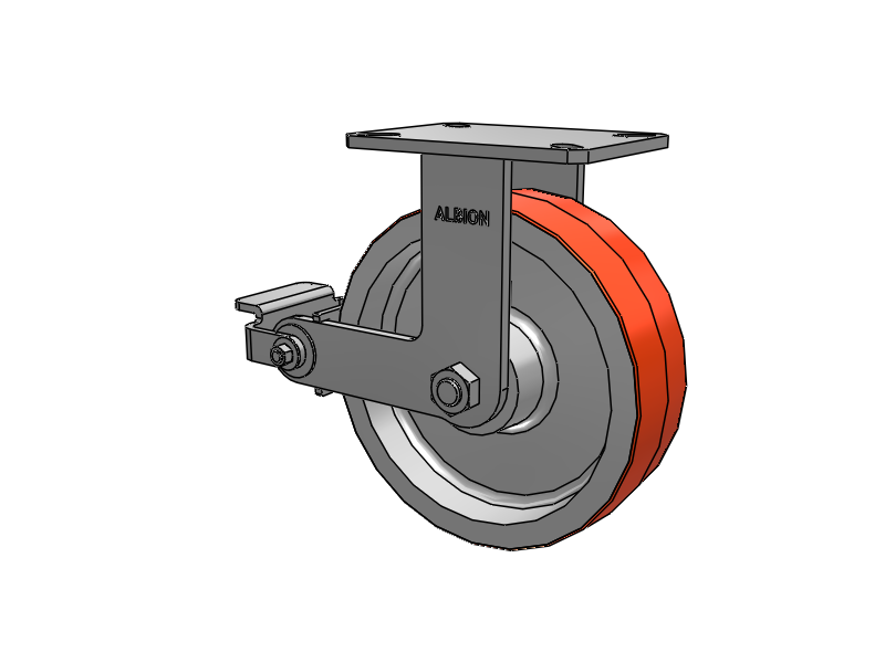 310 Series Top Plate Rigid Caster with 10 x 3 Red-Orange Tread on Cast Iron Core PY - Polyurethane 80A (Cast Iron Core) Wheel and Poly Cam Brake