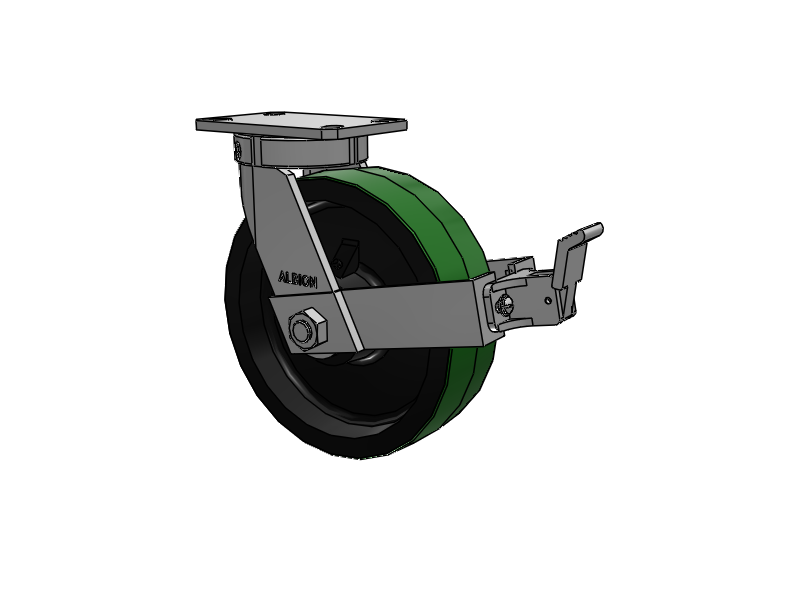 310 Series Top Plate Swivel Caster with 10 x 3 Green Tread on Black Cast Iron Core PY - Polyurethane (Cast Iron Core) Wheel and Face Brake