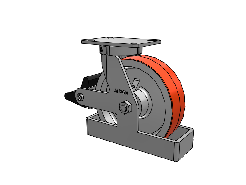 310 Series Top Plate Swivel Caster with 10 x 3 Red-Orange Tread on Cast Iron Core PY - Polyurethane 80A (Cast Iron Core) Wheel and Poly Lock Integrated Brake