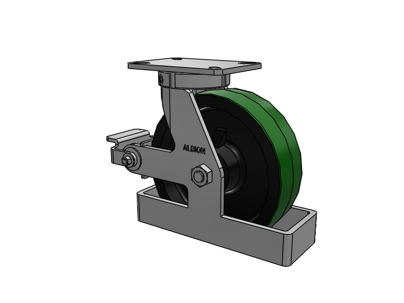 310 Series Top Plate Swivel Caster with 10 x 3 Green Tread on Black Cast Iron Core PY - Polyurethane (Cast Iron Core) Wheel and Poly Cam Brake