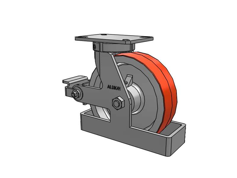 310 Series Top Plate Swivel Caster with 10 x 3 Red-Orange Tread on Cast Iron Core PY - Polyurethane 80A (Cast Iron Core) Wheel and Poly Cam Brake