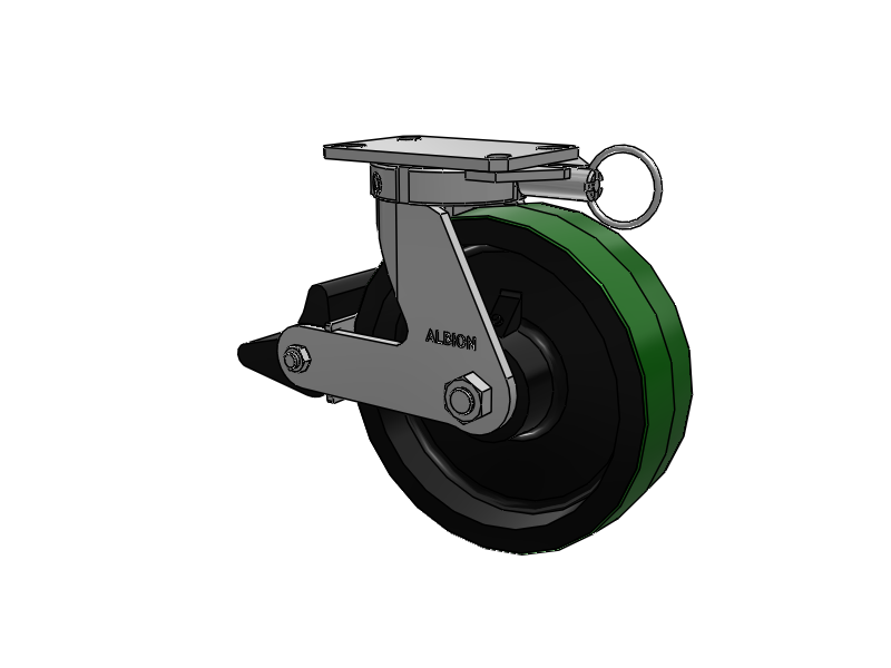 310 Series Top Plate Swivel Caster with 10 x 3 Green Tread on Black Cast Iron Core PY - Polyurethane (Cast Iron Core) Wheel and Poly Lock Integrated Brake