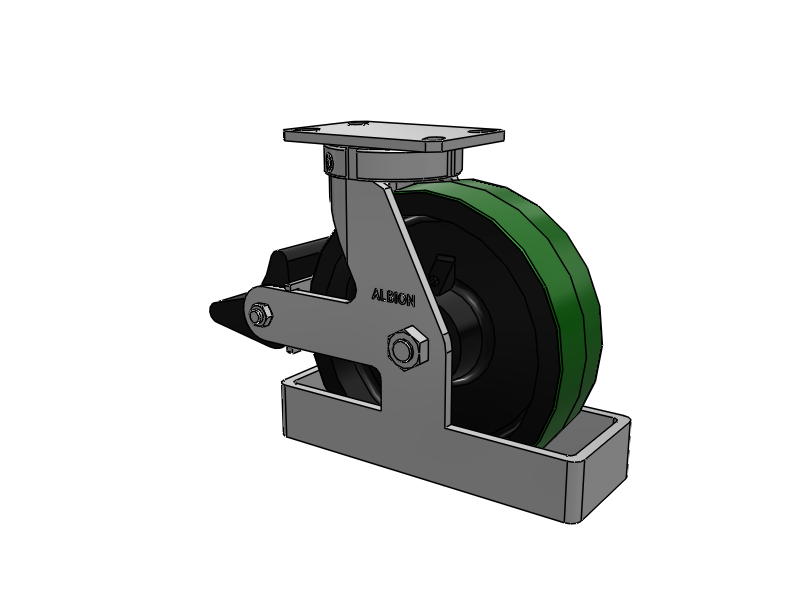 310 Series Top Plate Swivel Caster with 10 x 3 Green Tread on Black Cast Iron Core PY - Polyurethane (Cast Iron Core) Wheel and Poly Lock Integrated Brake