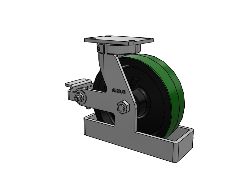 310 Series Top Plate Swivel Caster with 10 x 3 Green Tread on Black Cast Iron Core PY - Polyurethane (Cast Iron Core) Wheel and Poly Cam Brake