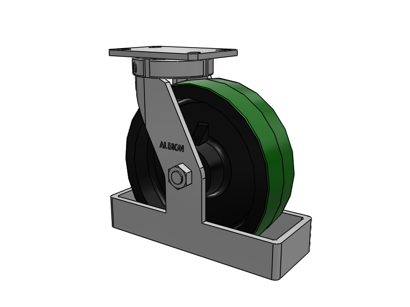 Roulette pivotante à plaque supérieure de la série 310, avec bande de roulement verte de 10 x 3 sur noyau en fonte noire PY - Roue en polyuréthane (noyau en fonte)