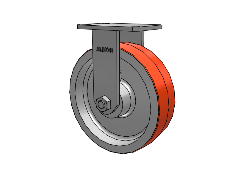 310 Series Top Plate Rigid Caster with 10 x 3 Red-Orange Tread on Cast Iron Core PY - Polyurethane 80A (Cast Iron Core) Wheel
