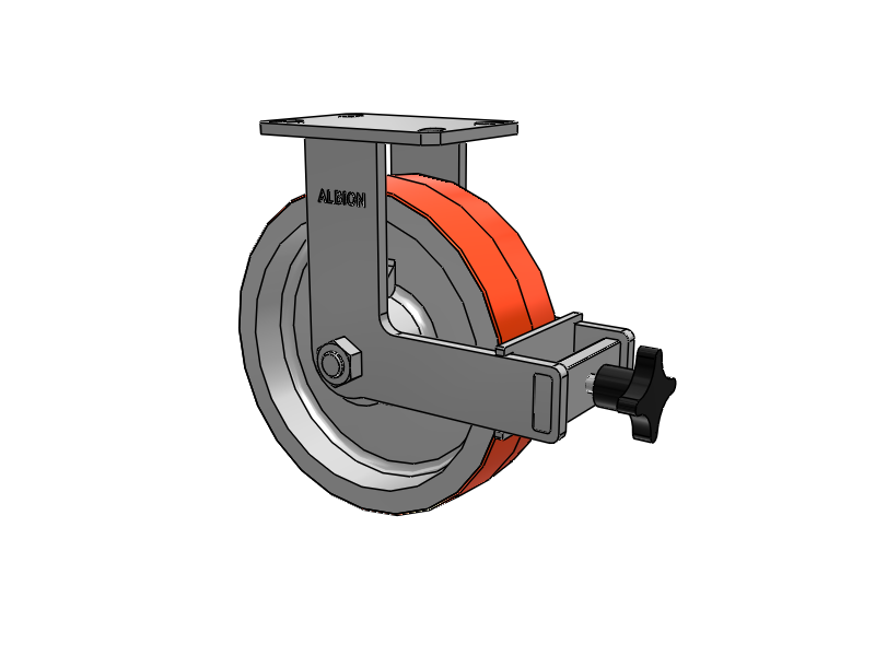 310 Series Top Plate Rigid Caster with 10 x 3 Red-Orange Tread on Cast Iron Core PY - Polyurethane 80A (Cast Iron Core) Wheel and Face Brake