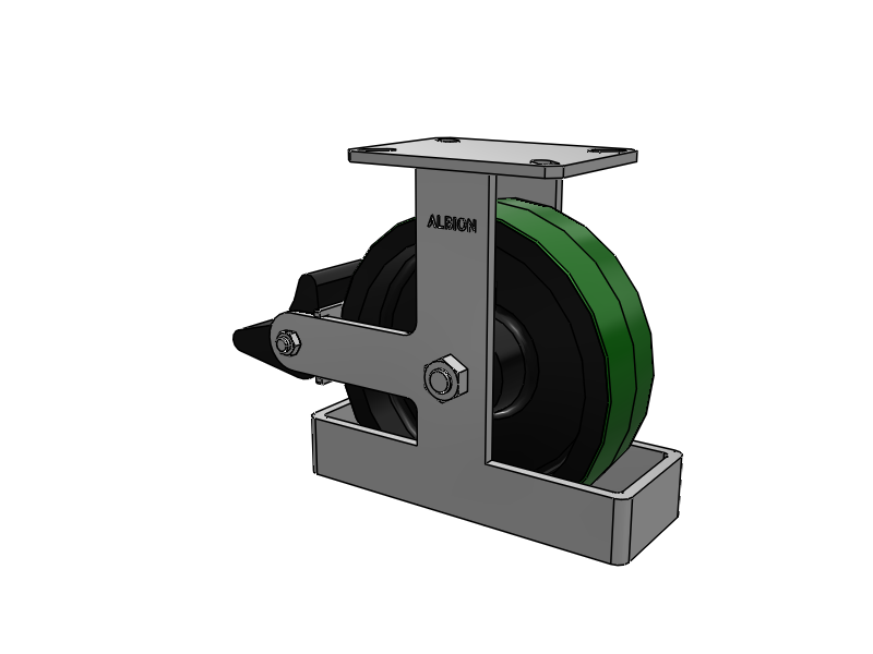 310 Series Top Plate Rigid Caster with 10 x 3 Green Tread on Black Cast Iron Core PY - Polyurethane (Cast Iron Core) Wheel and Poly Lock Integrated Brake