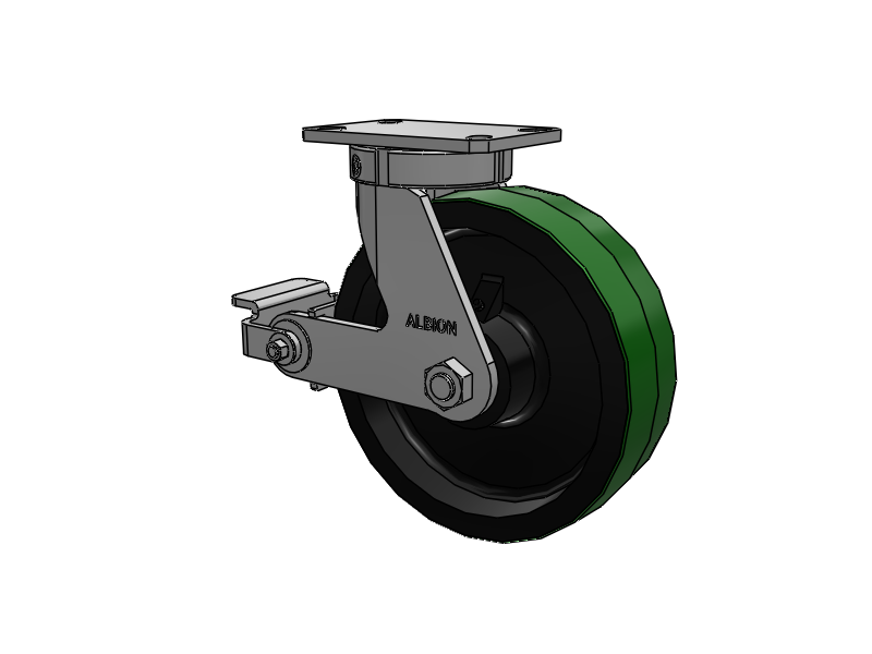 310 Series Top Plate Swivel Caster with 10 x 3 Green Tread on Black Cast Iron Core PY - Polyurethane (Cast Iron Core) Wheel and Poly Cam Brake