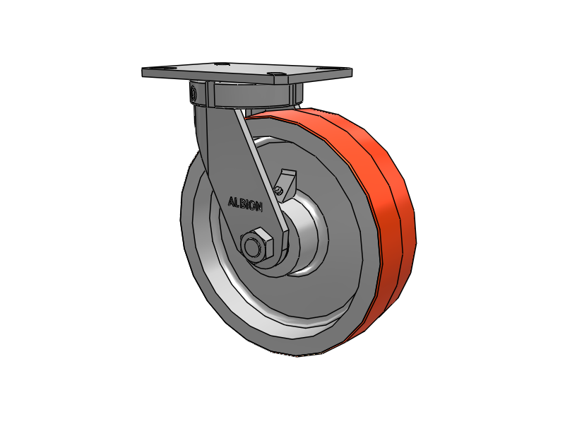 310 Series Top Plate Swivel Caster with 10 x 3 Red-Orange Tread on Cast Iron Core PY - Polyurethane 80A (Cast Iron Core) Wheel