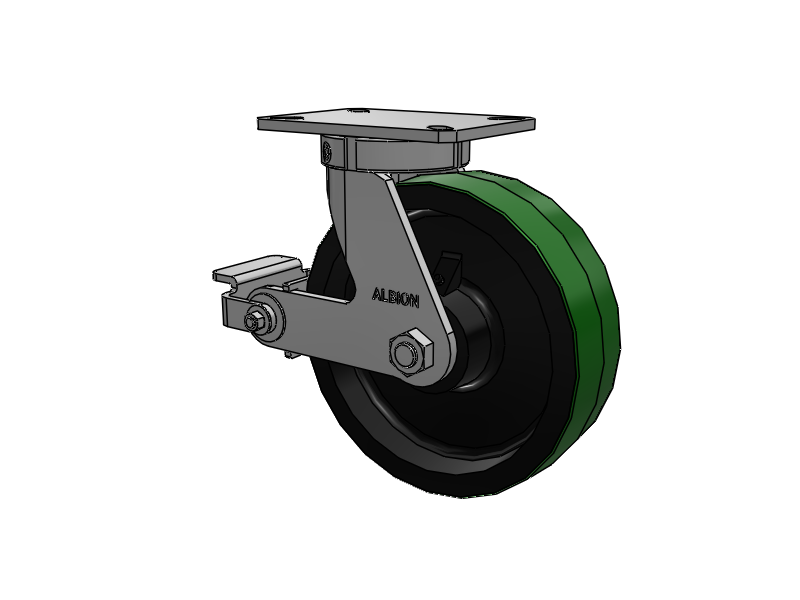 310 Series Top Plate Swivel Caster with 10 x 3 Green Tread on Black Cast Iron Core PY - Polyurethane (Cast Iron Core) Wheel and Poly Cam Brake
