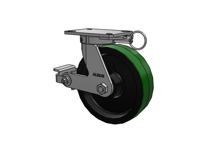 310 Series Top Plate Swivel Caster with 10 x 3 Green Tread on Black Cast Iron Core PY - Polyurethane (Cast Iron Core) Wheel and Poly Cam Brake
