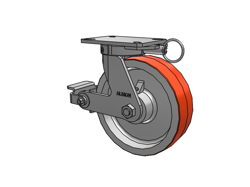 310 Series Top Plate Swivel Caster with 10 x 3 Red-Orange Tread on Cast Iron Core PY - Polyurethane 80A (Cast Iron Core) Wheel and Poly Cam Brake