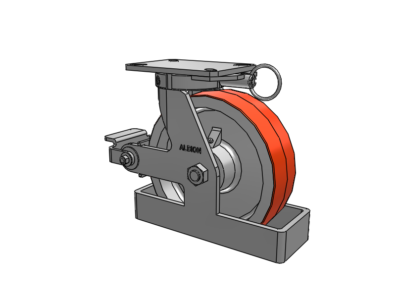 310 Series Top Plate Swivel Caster with 10 x 3 Red-Orange Tread on Cast Iron Core PY - Polyurethane 80A (Cast Iron Core) Wheel and Poly Cam Brake