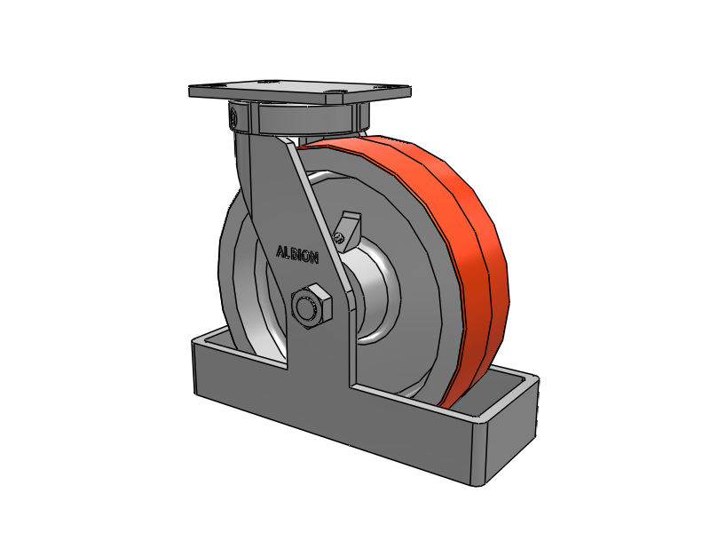310 Series Top Plate Swivel Caster with 10 x 3 Red-Orange Tread on Cast Iron Core PY - Polyurethane 80A (Cast Iron Core) Wheel