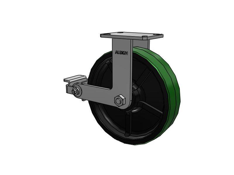 310 Series Top Plate Rigid Caster with 12 x 3 Green Tread on Black Cast Iron Core PY - Polyurethane (Cast Iron Core) Wheel and Poly Cam Brake