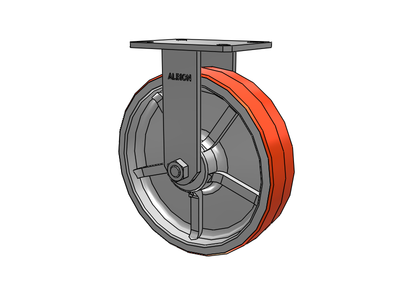 310 Series Top Plate Rigid Caster with 12 x 3 Red-Orange Tread on Cast Iron Core PY - Polyurethane 80A (Cast Iron Core) Wheel