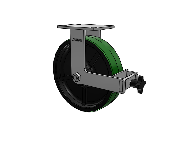 310 Series Top Plate Rigid Caster with 12 x 3 Green Tread on Black Cast Iron Core PY - Polyurethane (Cast Iron Core) Wheel and Face Brake
