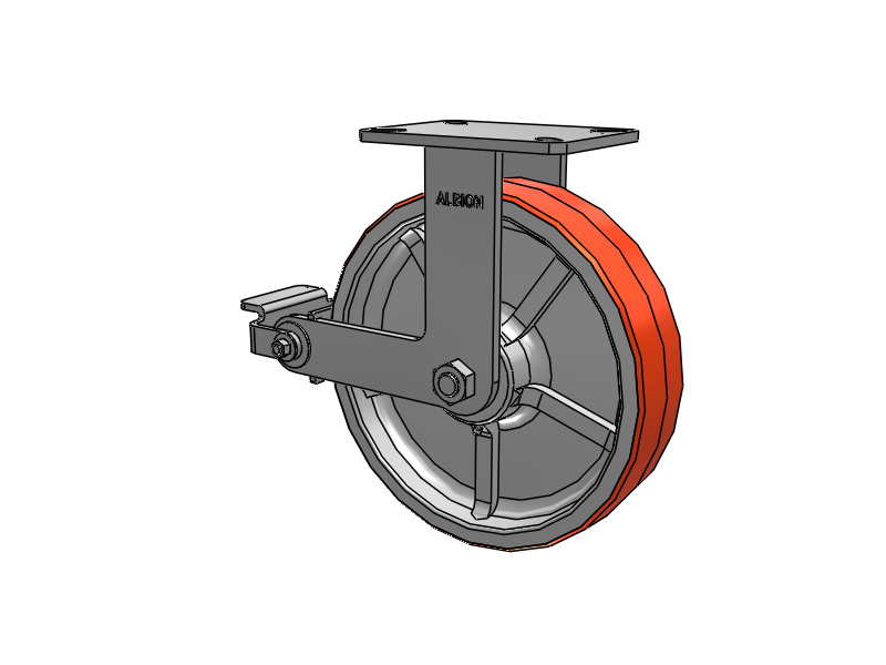 310 Series Top Plate Rigid Caster with 12 x 3 Red-Orange Tread on Cast Iron Core PY - Polyurethane 80A (Cast Iron Core) Wheel and Poly Cam Brake