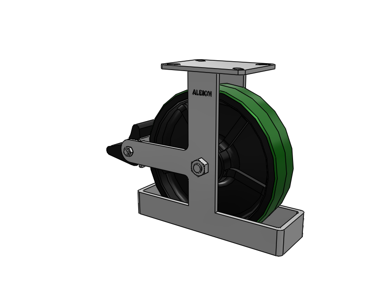 310 Series Top Plate Rigid Caster with 12 x 3 Green Tread on Black Cast Iron Core PY - Polyurethane (Cast Iron Core) Wheel and Poly Lock Integrated Brake