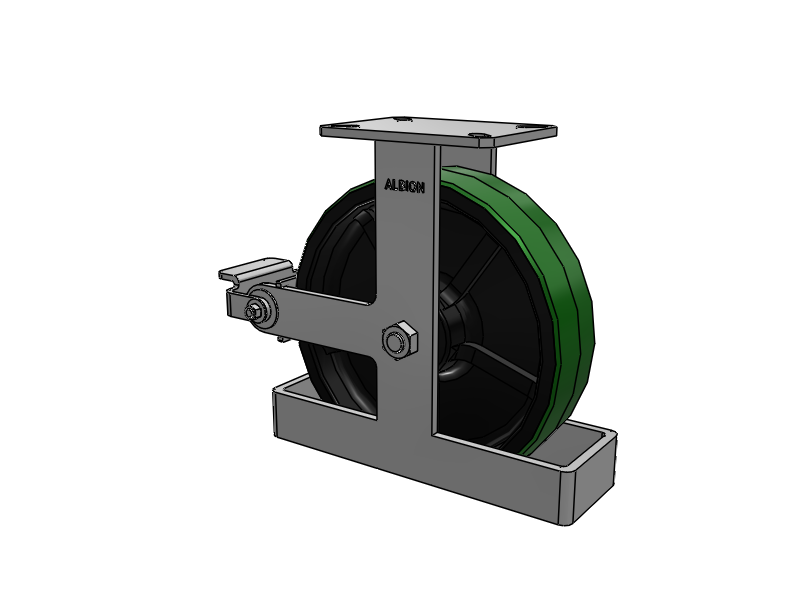 310 Series Top Plate Rigid Caster with 12 x 3 Green Tread on Black Cast Iron Core PY - Polyurethane (Cast Iron Core) Wheel and Poly Cam Brake