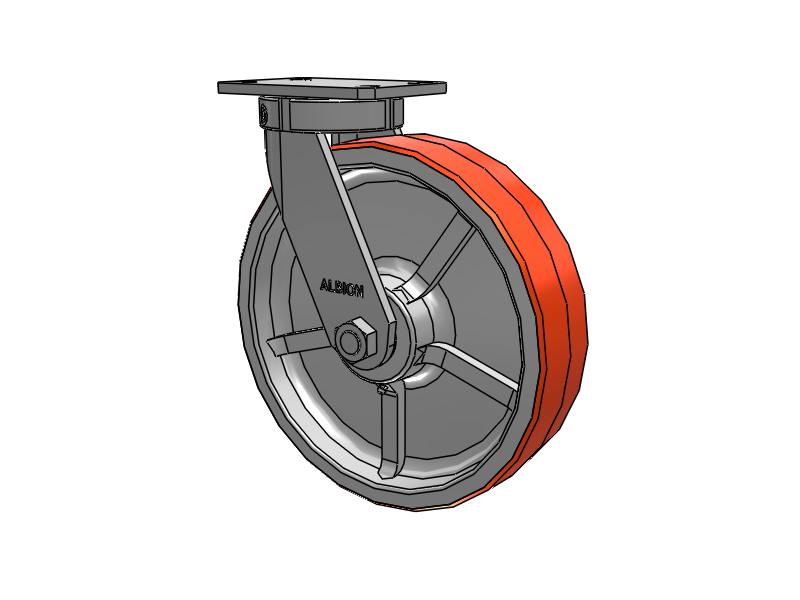 310 Series Top Plate Swivel Caster with 12 x 3 Red-Orange Tread on Cast Iron Core PY - Polyurethane 80A (Cast Iron Core) Wheel