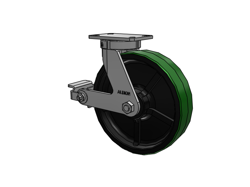 310 Series Top Plate Swivel Caster with 12 x 3 Green Tread on Black Cast Iron Core PY - Polyurethane (Cast Iron Core) Wheel and Poly Cam Brake