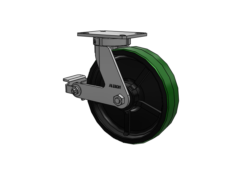 310 Series Top Plate Swivel Caster with 12 x 3 Green Tread on Black Cast Iron Core PY - Polyurethane (Cast Iron Core) Wheel and Poly Cam Brake