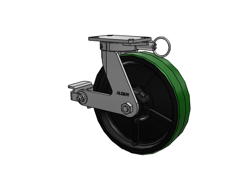 310 Series Top Plate Swivel Caster with 12 x 3 Green Tread on Black Cast Iron Core PY - Polyurethane (Cast Iron Core) Wheel and Poly Cam Brake