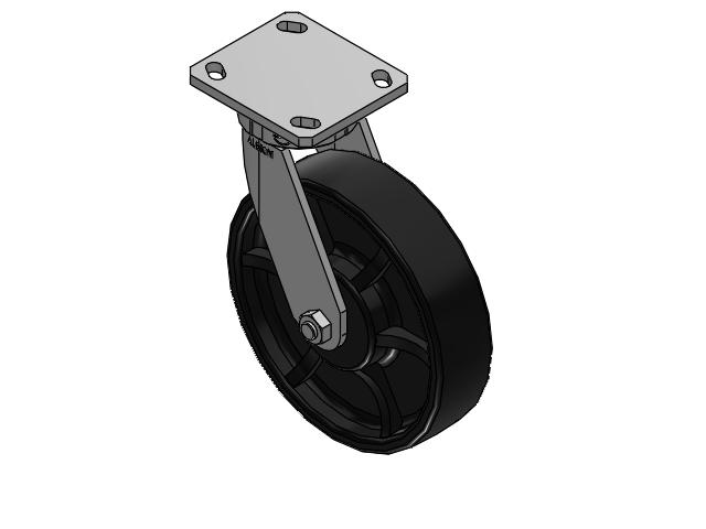 110 Series Kingpinless Top Plate Swivel Caster with 8 x 2 Black Paint FR - Ductile Iron Crowned Tread Wheel