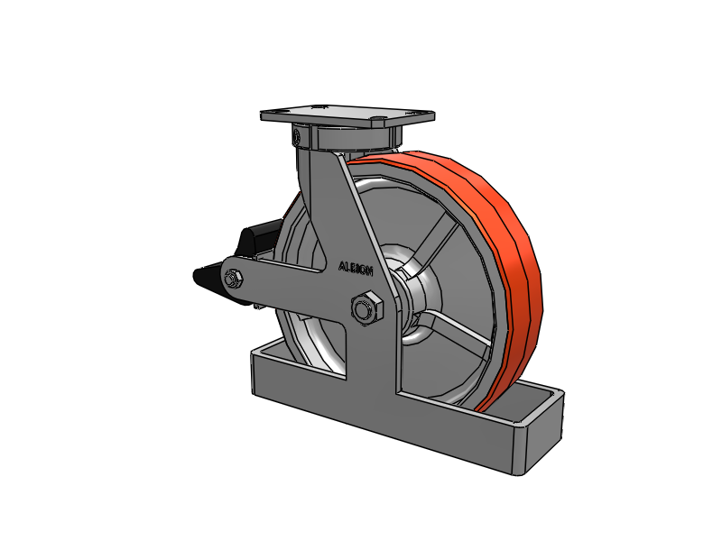 310 Series Top Plate Swivel Caster with 12 x 3 Red-Orange Tread on Cast Iron Core PY - Polyurethane 80A (Cast Iron Core) Wheel and Poly Lock Integrated Brake