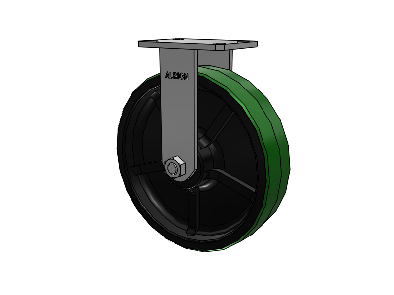 310 Series Top Plate Rigid Caster with 12 x 3 Green Tread on Black Cast Iron Core PY - Polyurethane (Cast Iron Core) Wheel