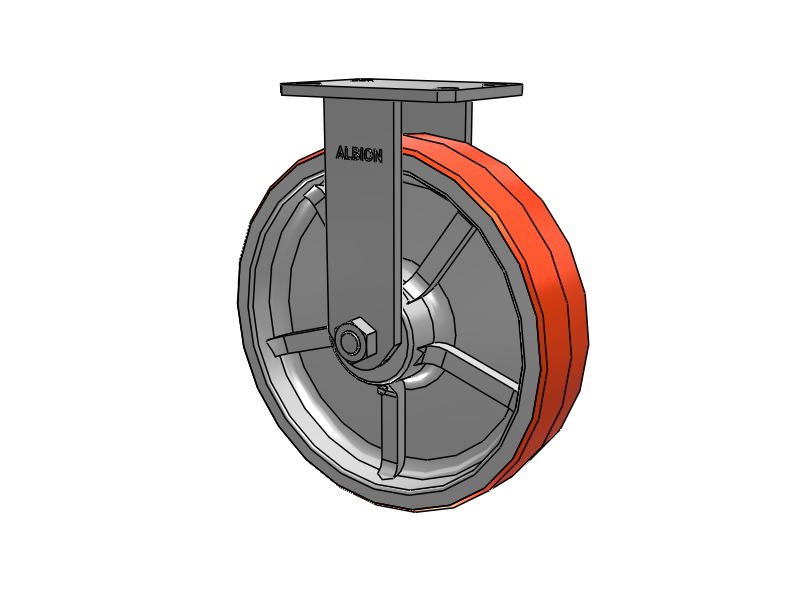 310 Series Top Plate Rigid Caster with 12 x 3 Red-Orange Tread on Cast Iron Core PY - Polyurethane 80A (Cast Iron Core) Wheel