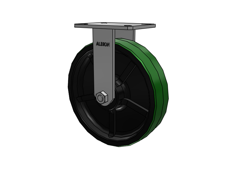 310 Series Top Plate Rigid Caster with 12 x 3 Green Tread on Black Cast Iron Core PY - Polyurethane (Cast Iron Core) Wheel