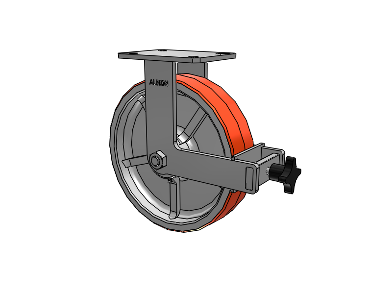 310 Series Top Plate Rigid Caster with 12 x 3 Red-Orange Tread on Cast Iron Core PY - Polyurethane 80A (Cast Iron Core) Wheel and Face Brake