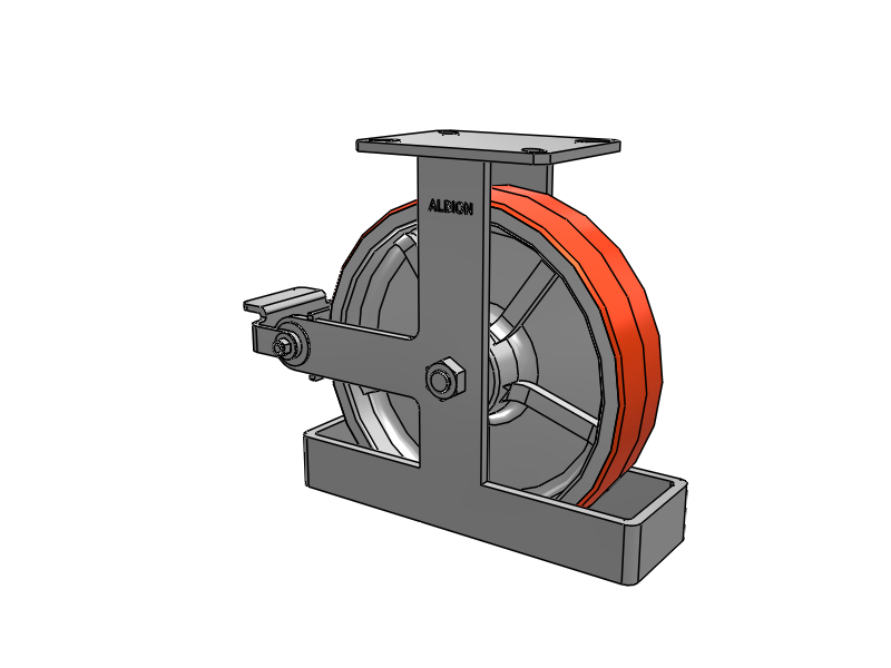 310 Series Top Plate Rigid Caster with 12 x 3 Red-Orange Tread on Cast Iron Core PY - Polyurethane 80A (Cast Iron Core) Wheel and Poly Cam Brake