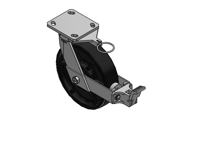 110 Series Kingpinless Top Plate Swivel Caster with 8 x 2 Black Paint FR - Ductile Iron Crowned Tread Wheel and Face Brake
