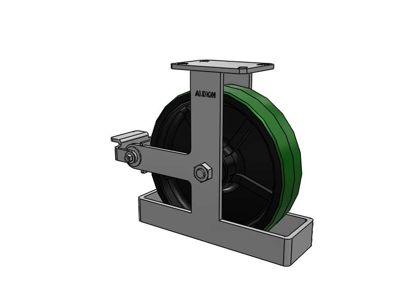 310 Series Top Plate Rigid Caster with 12 x 3 Green Tread on Black Cast Iron Core PY - Polyurethane (Cast Iron Core) Wheel and Poly Cam Brake