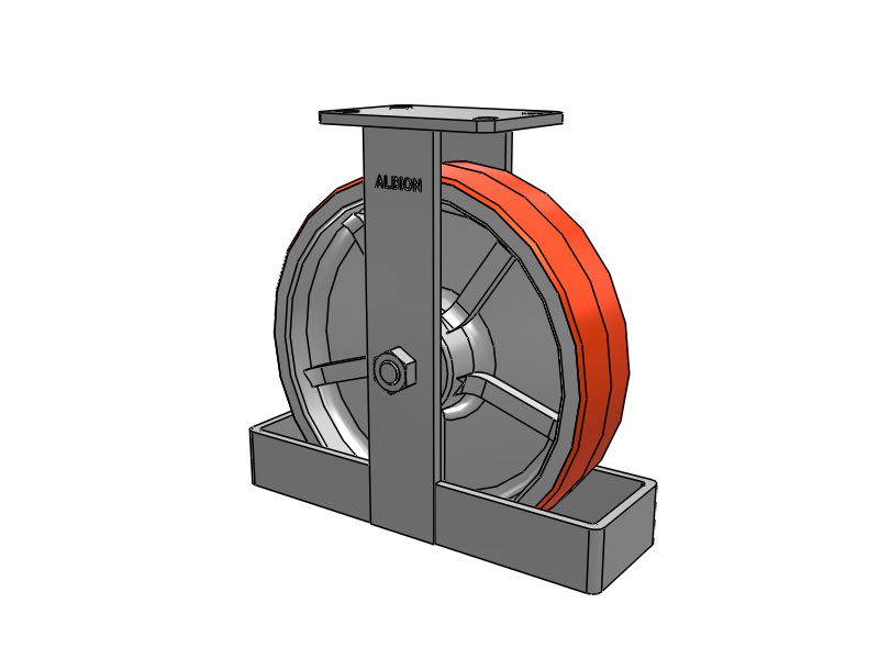 310 Series Top Plate Rigid Caster with 12 x 3 Red-Orange Tread on Cast Iron Core PY - Polyurethane 80A (Cast Iron Core) Wheel