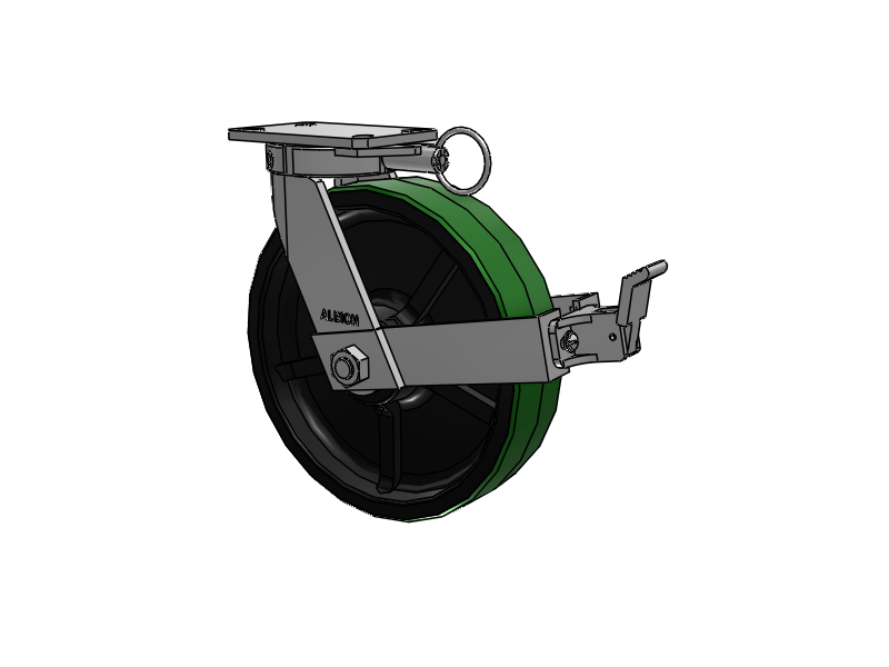 310 Series Top Plate Swivel Caster with 12 x 3 Green Tread on Black Cast Iron Core PY - Polyurethane (Cast Iron Core) Wheel and Face Brake