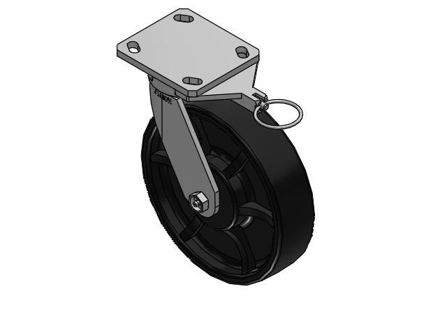 110 Series Kingpinless Top Plate Swivel Caster with 8 x 2 Black Paint FR - Ductile Iron Crowned Tread Wheel