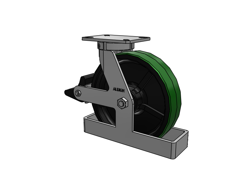 310 Series Top Plate Swivel Caster with 12 x 3 Green Tread on Black Cast Iron Core PY - Polyurethane (Cast Iron Core) Wheel and Poly Lock Integrated Brake