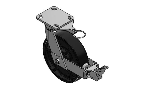110 Series Kingpinless Top Plate Swivel Caster with 8 x 2 Black Paint FR - Ductile Iron Crowned Tread Wheel and Face Brake