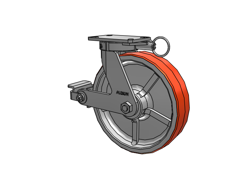 310 Series Top Plate Swivel Caster with 12 x 3 Red-Orange Tread on Cast Iron Core PY - Polyurethane 80A (Cast Iron Core) Wheel and Poly Cam Brake