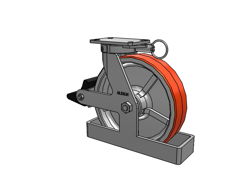 310 Series Top Plate Swivel Caster with 12 x 3 Red-Orange Tread on Cast Iron Core PY - Polyurethane 80A (Cast Iron Core) Wheel and Poly Lock Integrated Brake